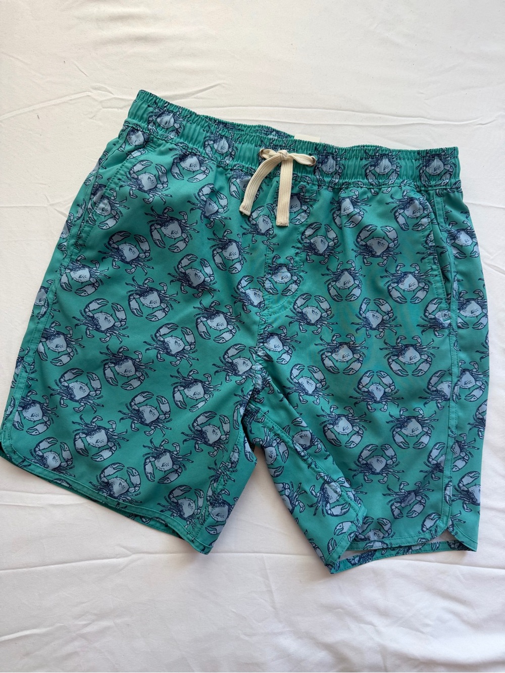 Fair Harbor Teal Crab-Print Kids Swim Trunks